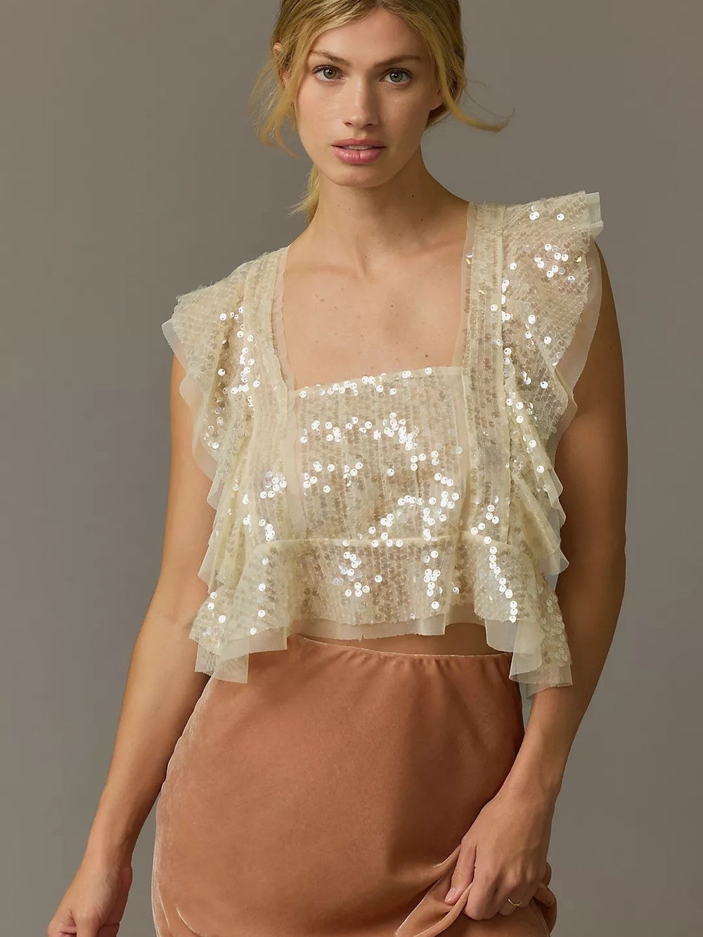 Anthropologie Sequin Ruffle Top